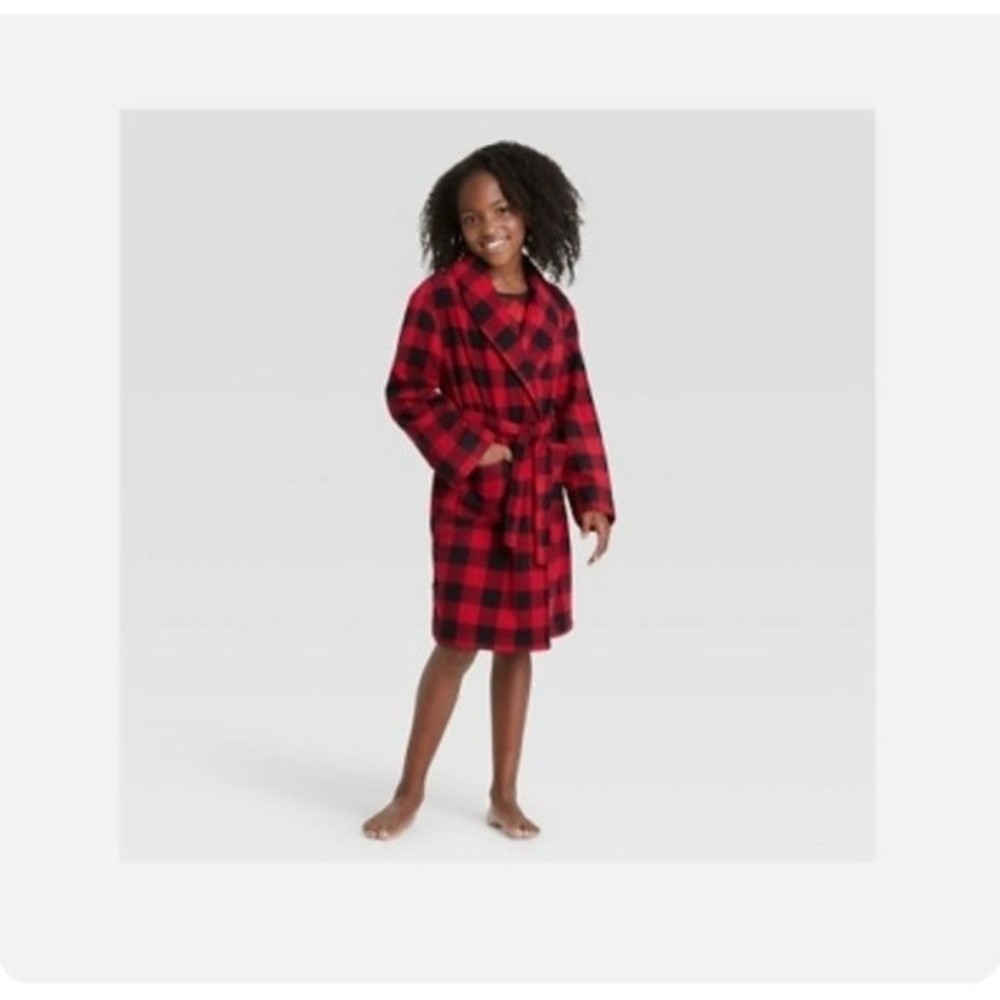 Wondershop Buffalo Plaid Fleece Matching Family Pajama Robes - Kid’s size 12